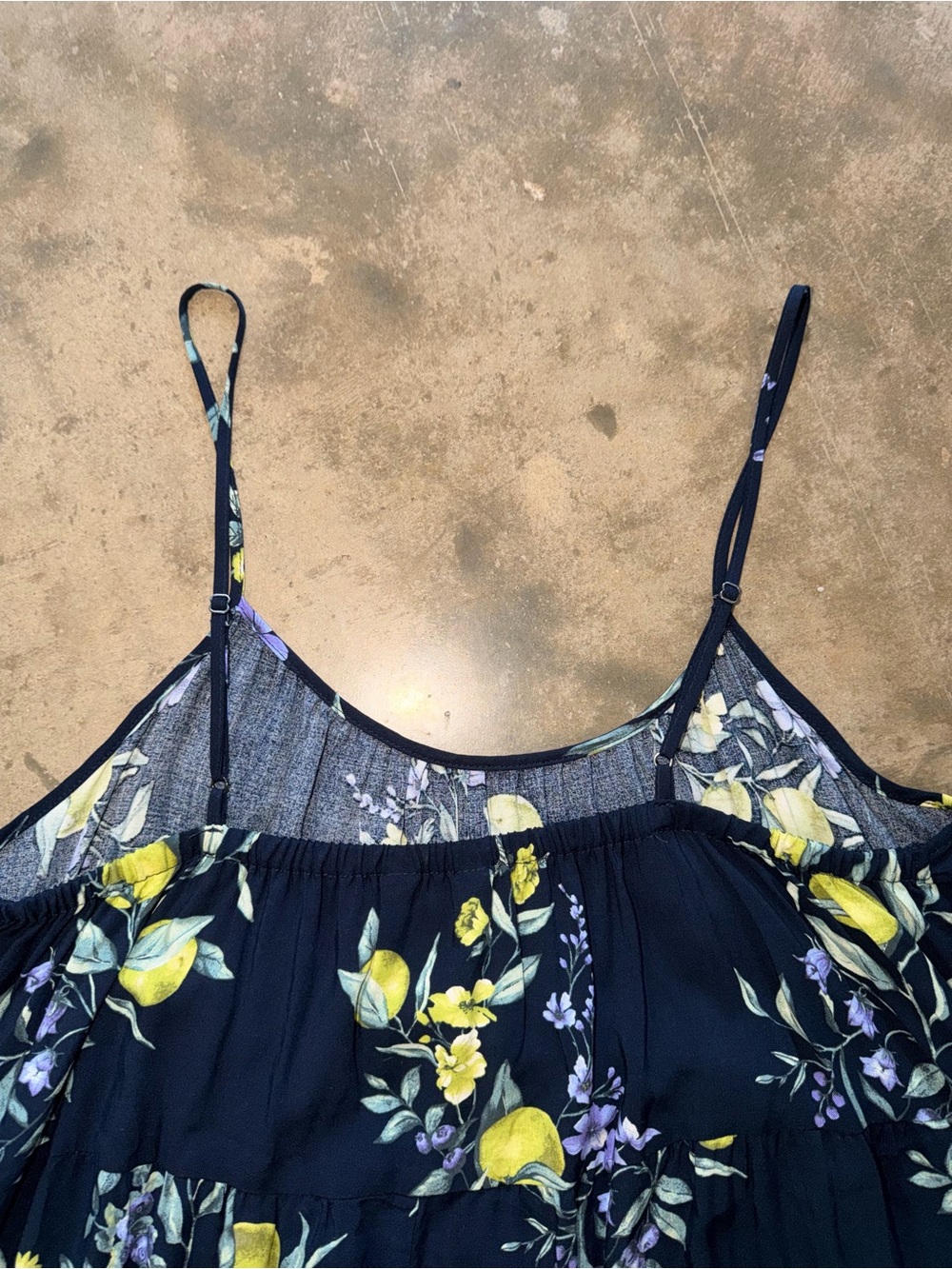 Time and Tru Navy Lemon Floral Adjustable Strap Midi Dress L Rayon - Picture 5 of 12